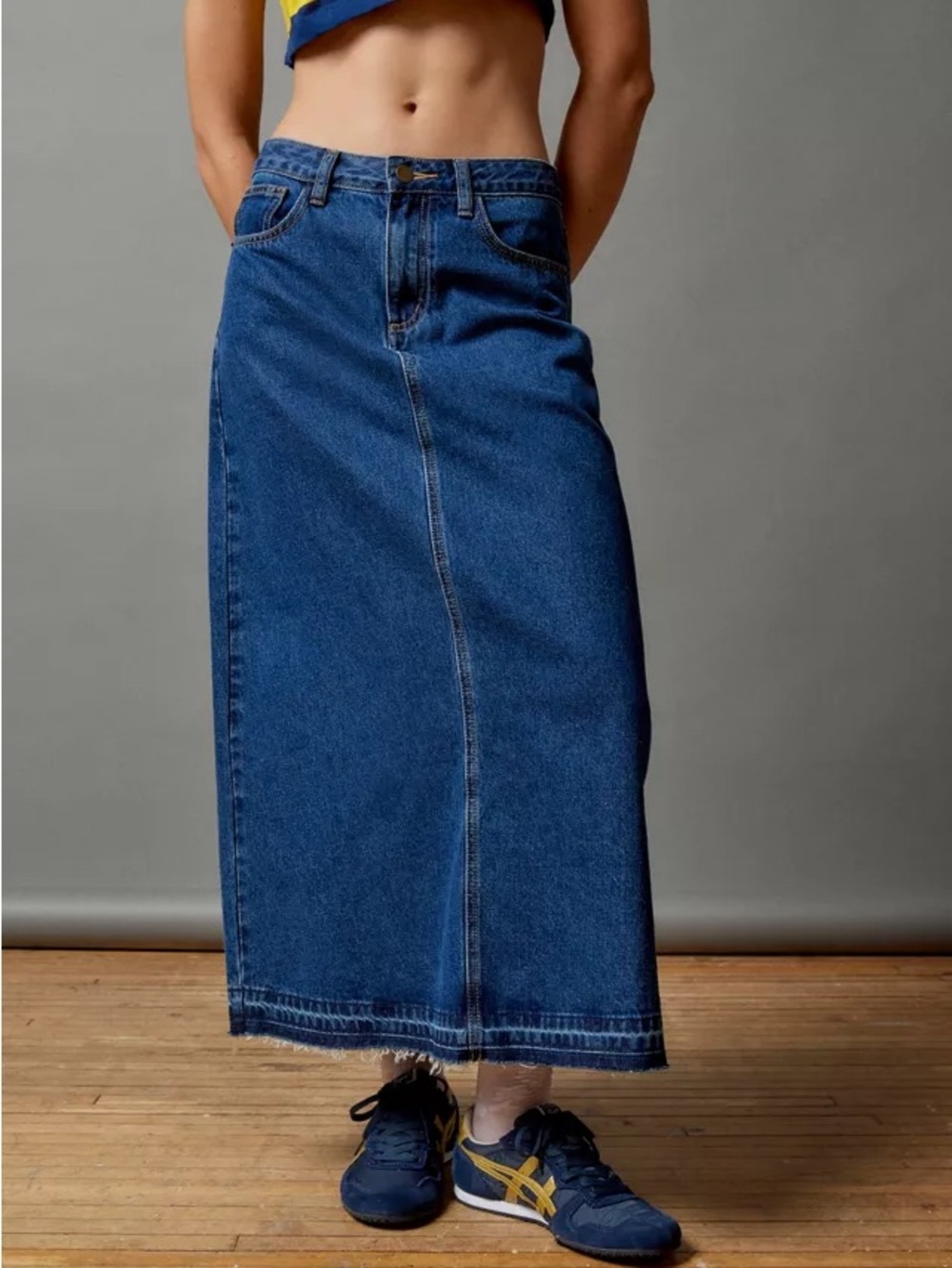BDG Theo Denim A-Line Midi Skirt